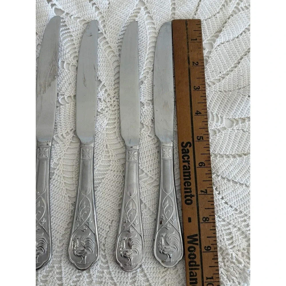 Cambridge Silver Rooster stainless steel dinner knives Set 4 Farmhouse Charm